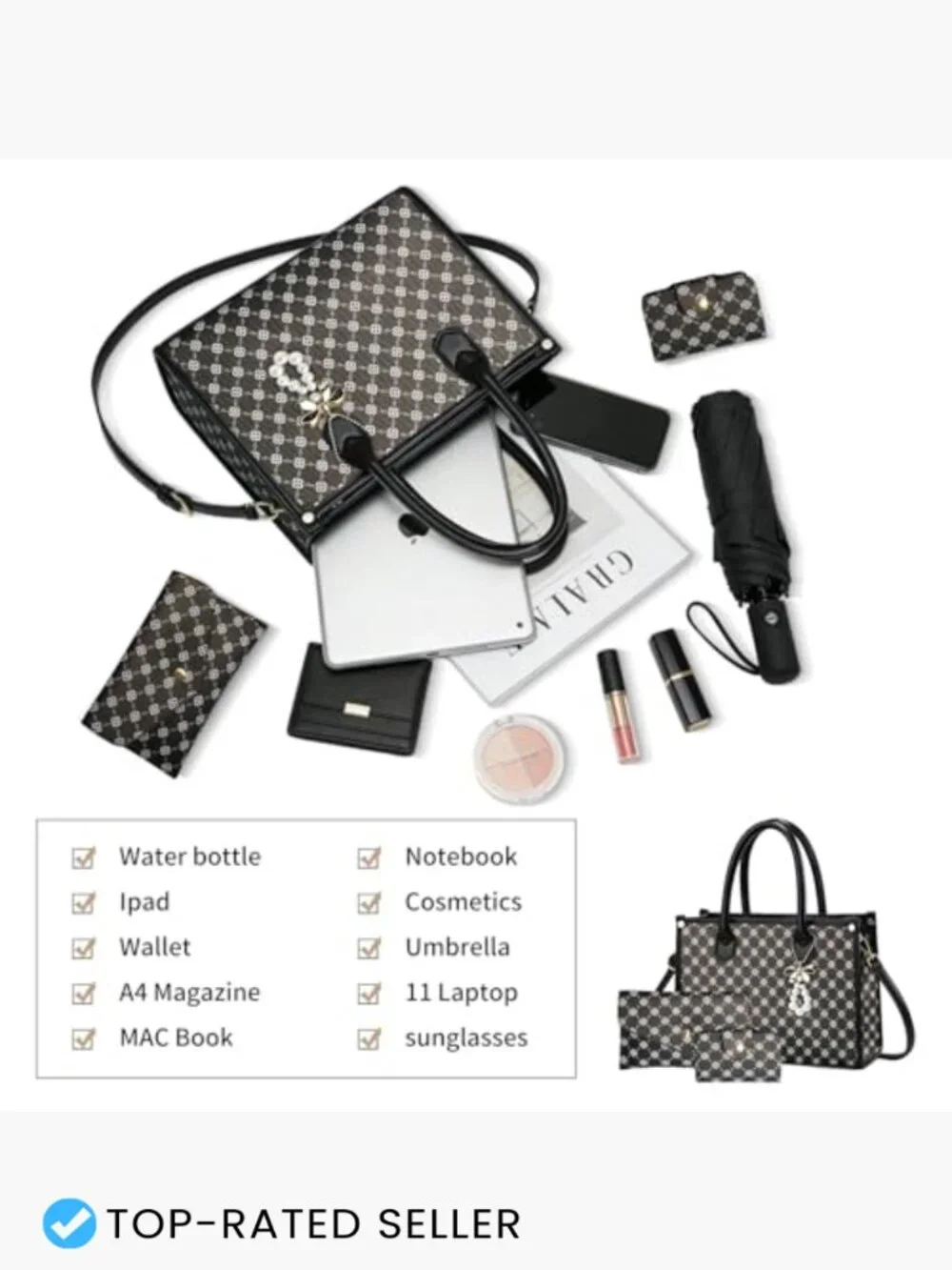 Women's Satchel Handbag Top Handle Tote Faux Leather Shoulder Bag Three Piece